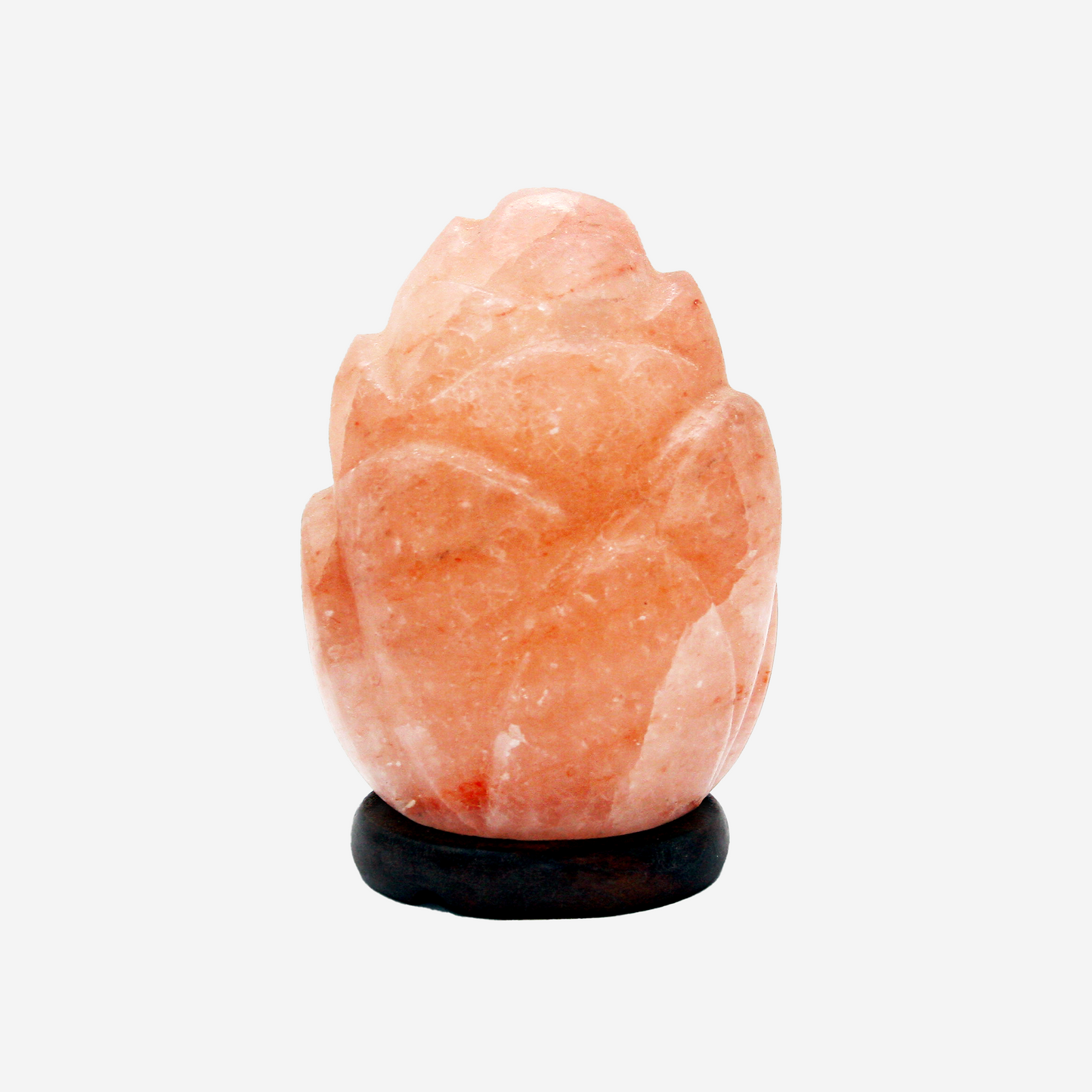 Himalayan salt lamp shaped like a blooming flower on a white background