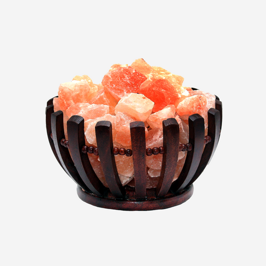 Bowl Wooden Basket Himalayan Salt Lamp