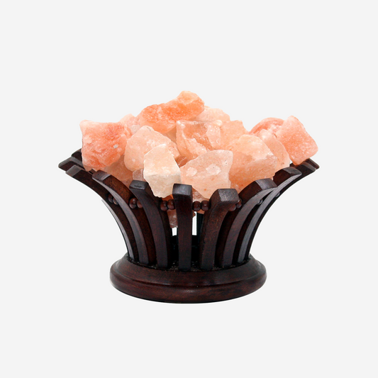 Flower Wooden Basket Himalayan Salt Lamp
