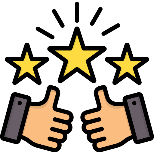 Two hands giving a thumbs up with three yellow stars above them on a white background